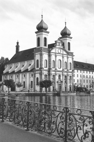 Jesuitenkirche Church, Lucerne, Switzerland. Camera: Pentax K1000 (1976 - 1997). Film: Ilford Delta 100 Professional.