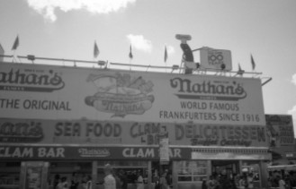 Nathan's at Coney Island Cyclone - Brooklyn, NY (Olymmpus XA - Kodak TMax 100)